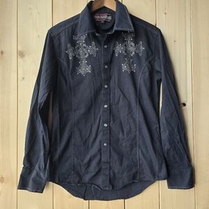 Rock & Roll Cowboy Western Bling Button Up Long Sleeve Shirt Mens Small